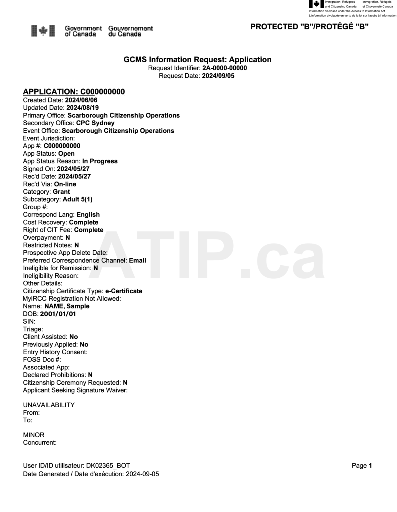 Sample ATIP notes for citizenship application
